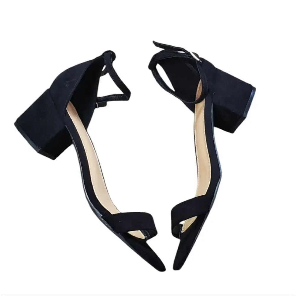 JF Justfab Faux Suede Black Block Heels